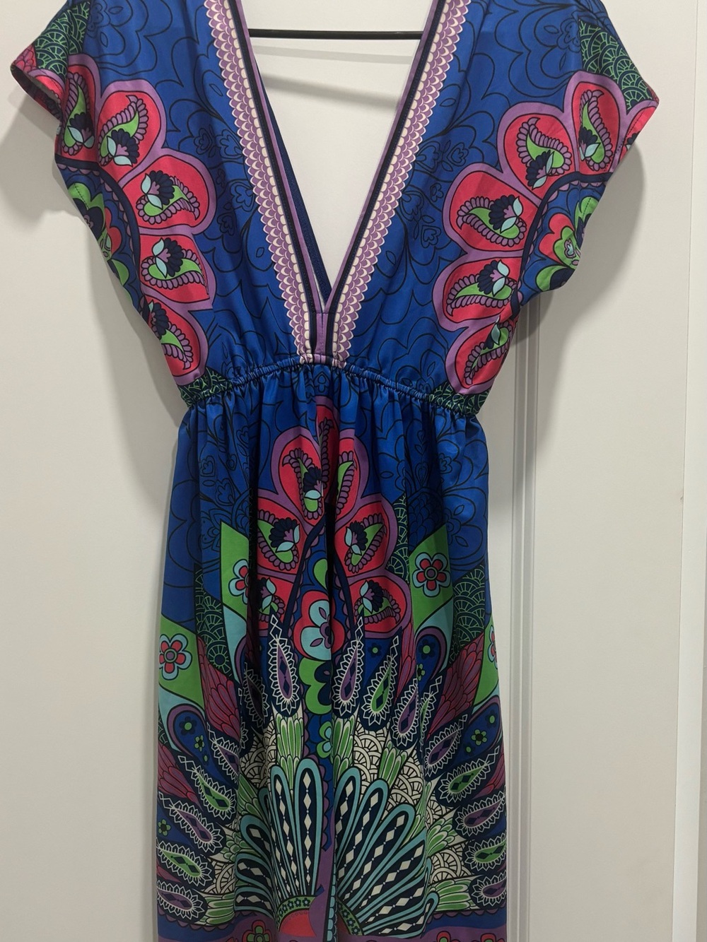 Flying Tomato Blue Floral Deep V Maxi Dress with Pink & Green Accents